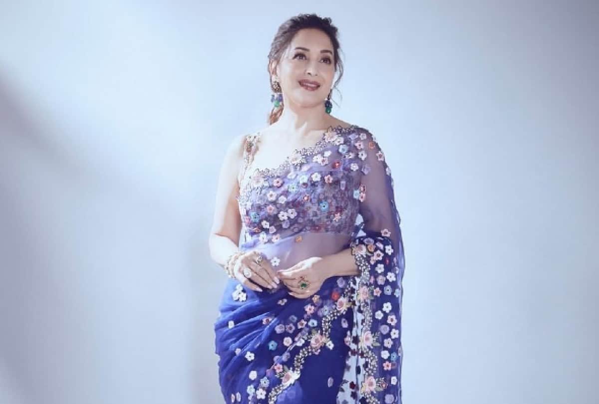 madhuri dixit blue Floral saree Photos and Cost