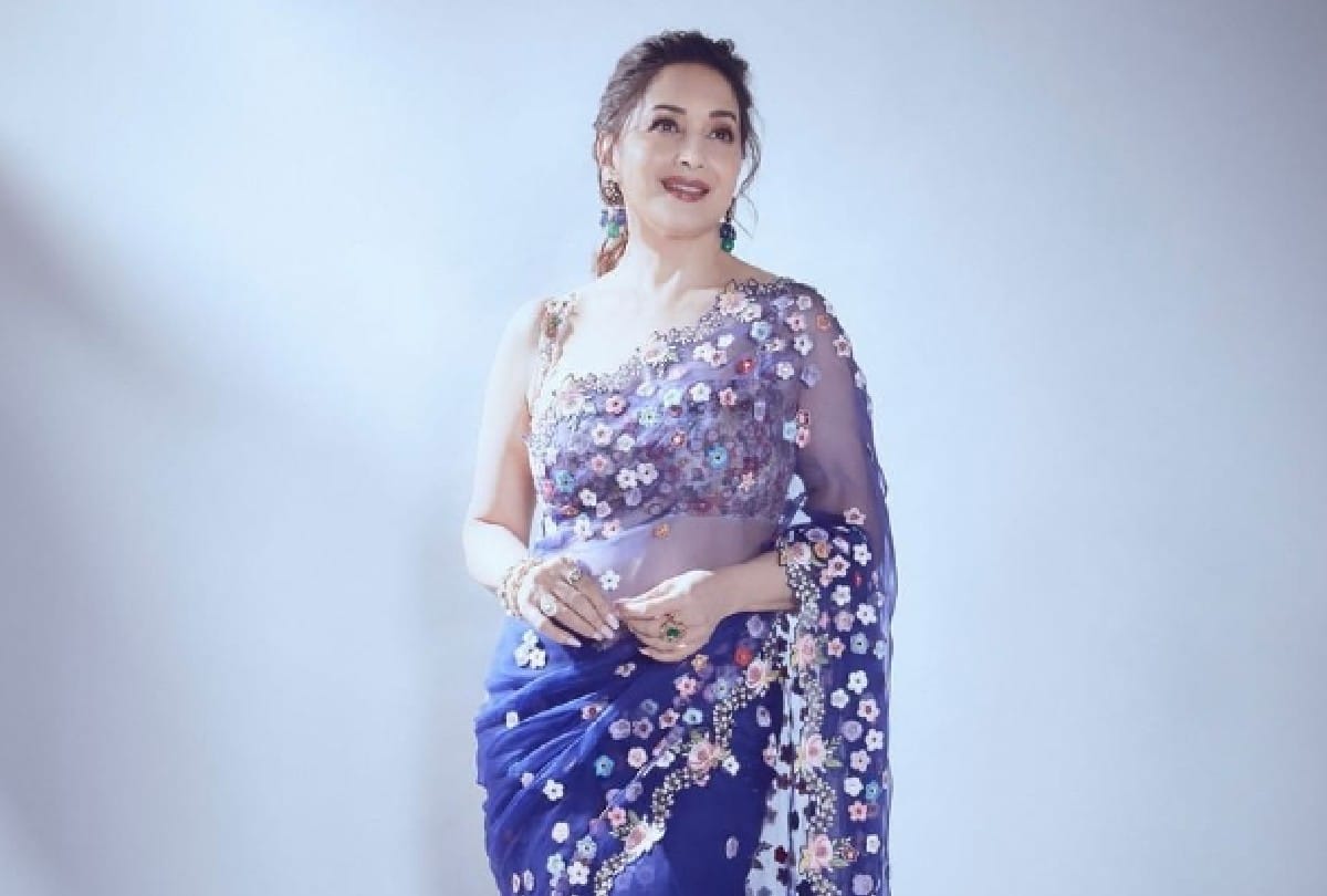 madhuri dixit blue Floral saree Photos and Cost