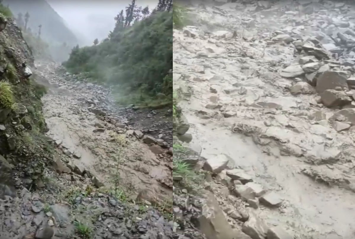 himachal weather update: cloud burst in Raghupur Valley kullu himachal pradesh, road and the fields swept away due to flood in the khad