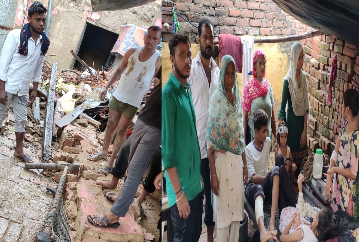 Ghaziabad muradnagar house collapse after rain three kids trapped safely evacuated