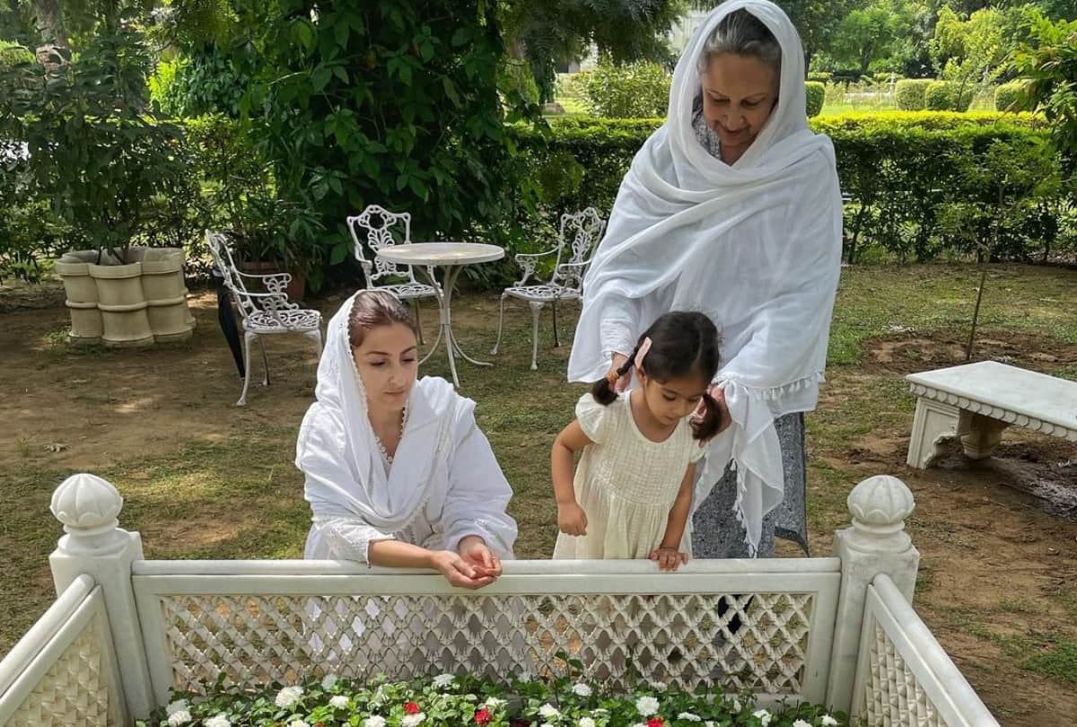 soha ali khan reached at father mansoor ali khan with inaaya and  sharmila tagore to pay tribute on his death anniversary