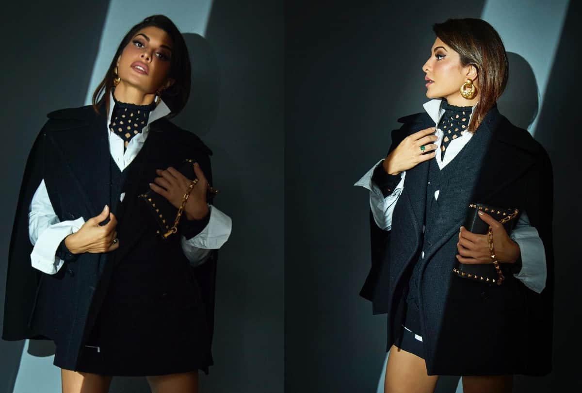 jacqueline fernandez in Black Coat Photoshoot after Deepika Padukone oversize Coat