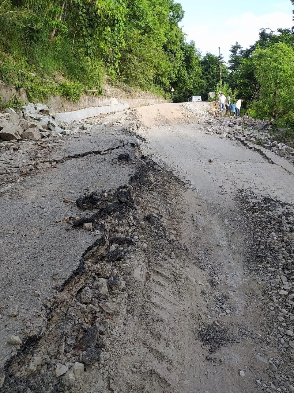 Landslide on roadside in Tanakpur
