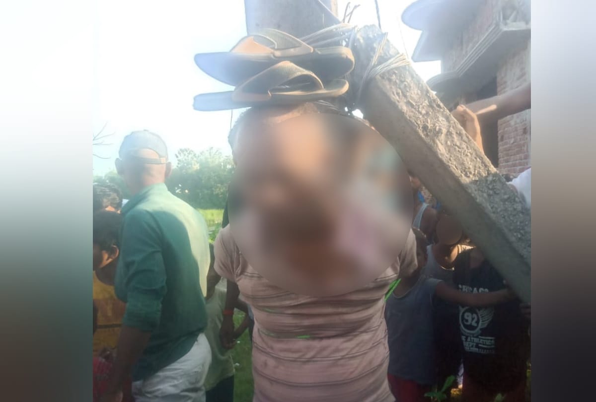 villagers thrashed accused of molestation by tying him to pillar and walking in village with slippers on head