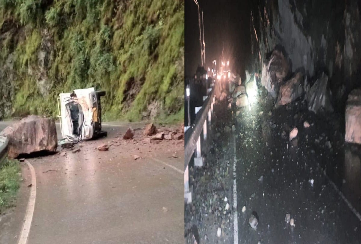 boulder fell on moving vehicle near Shoghi in shimla, two injured