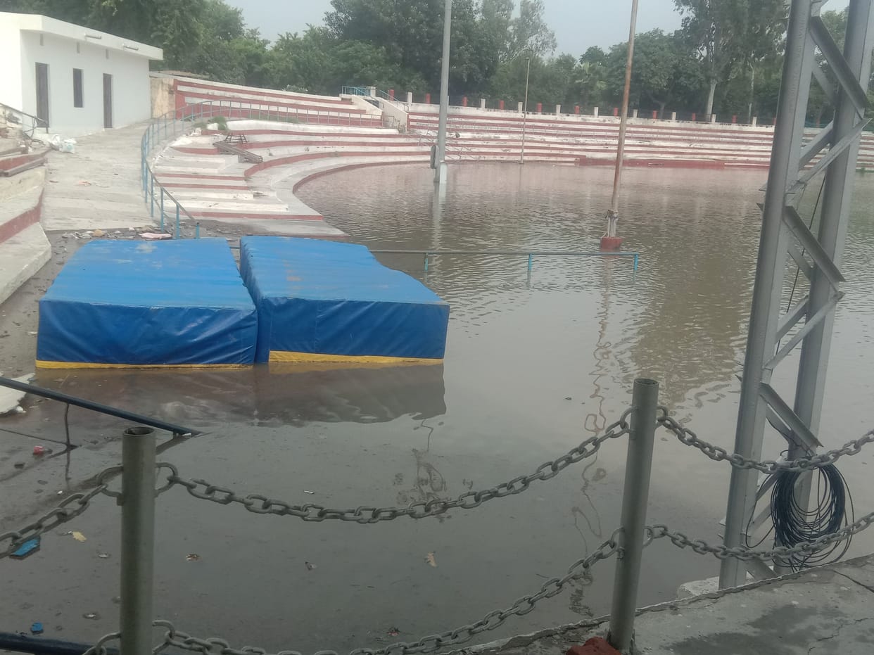 The athletics ground of Mahabir Stadium became a pond