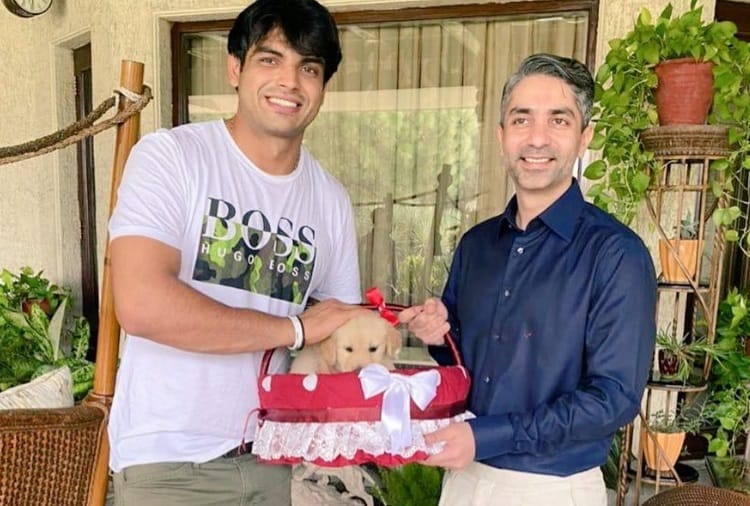 Olympic gold medalist Abhinav Bindra Gift A Puppy Named Tokyo to Neeraj Chopra in Zirakpur