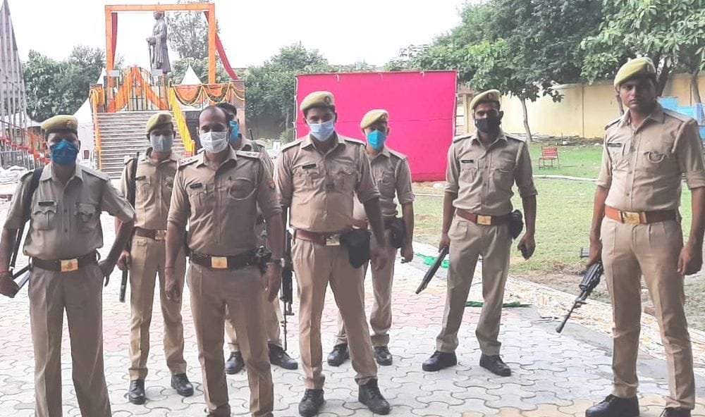 Statue of Emperor Mihir Bhoj under the guard of Police-PAC