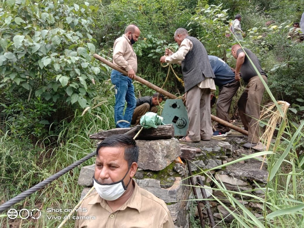 hanging bridge reconsutrction work started in shnah rampur