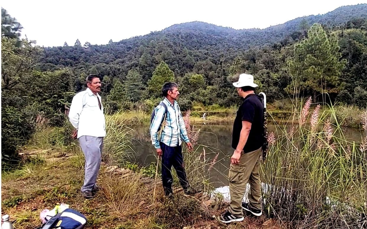 Forest Department team inspected the pond