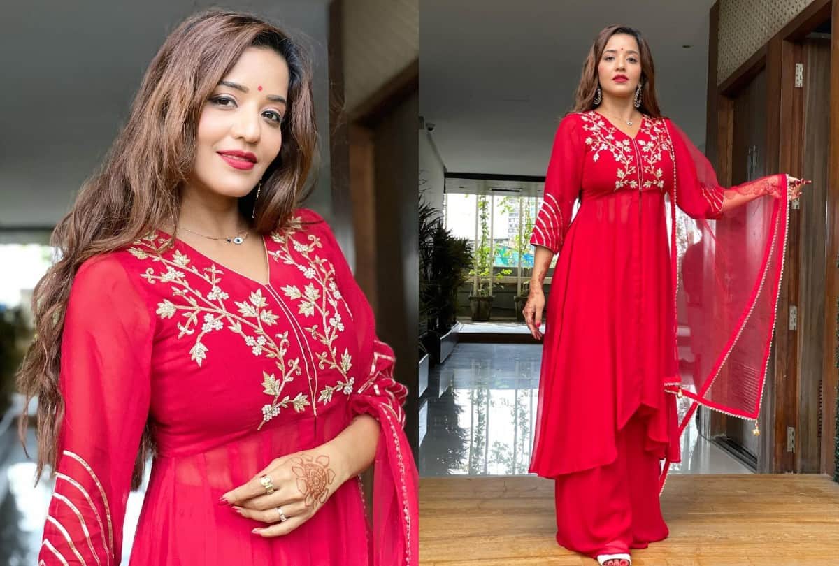 Monalisa Traditional Look In Red Saree And Suit
