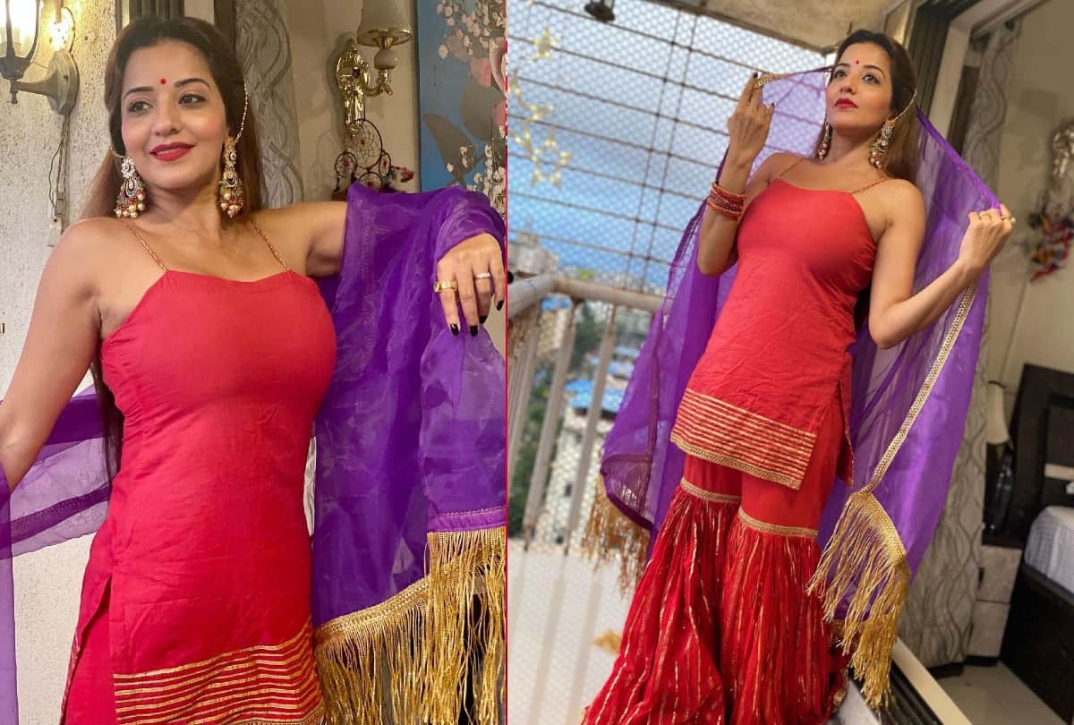 Monalisa Traditional Look In Red Saree And Suit