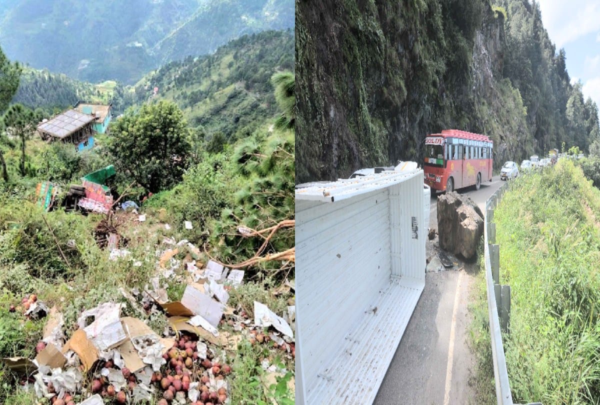 a truck full of apples rolled on Shoghi-Mehli bypass, three injured including the driver