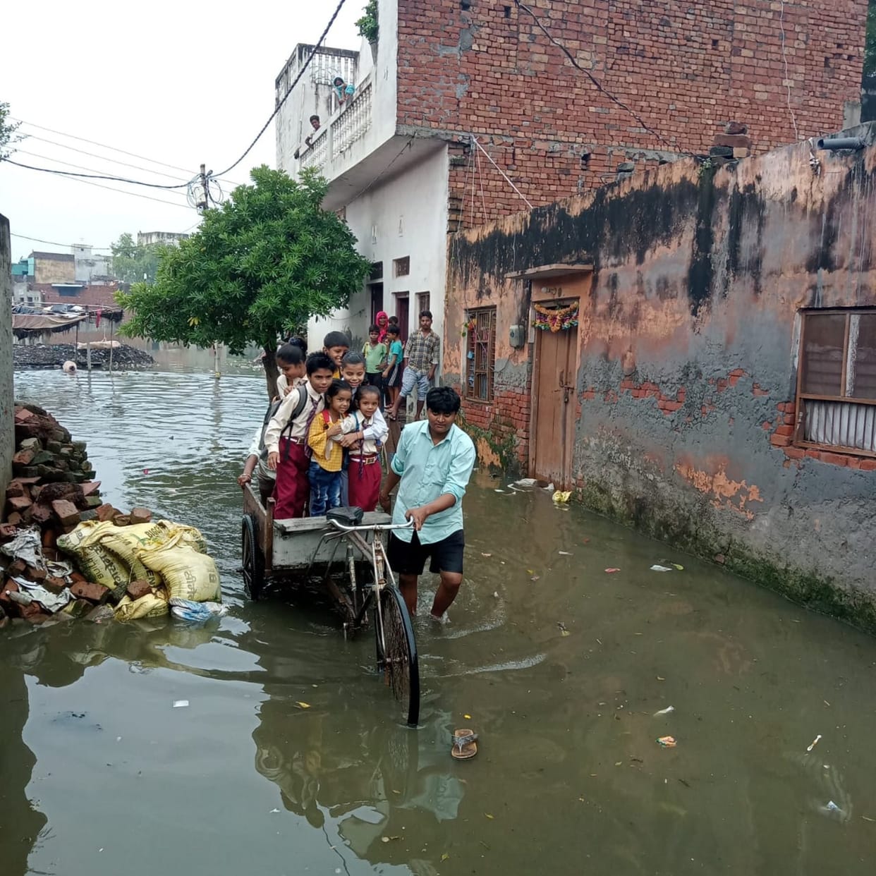 Pond water entered the streets and houses