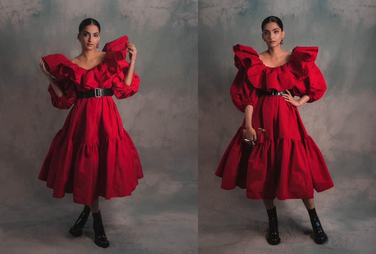 sonam kapoor is wearing red backless frock looks gorgeous
