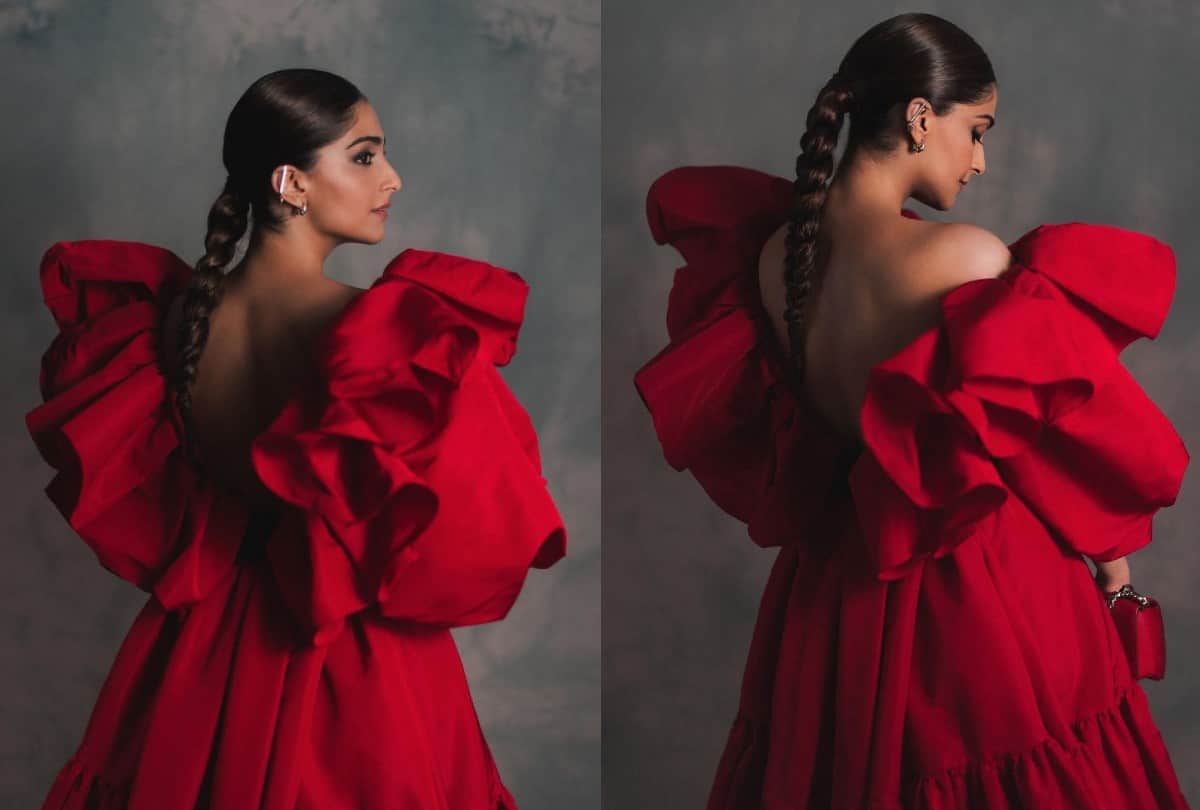 sonam kapoor is wearing red backless frock looks gorgeous