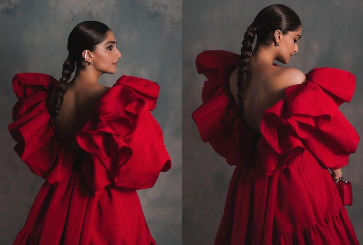 sonam kapoor is wearing red backless frock looks gorgeous