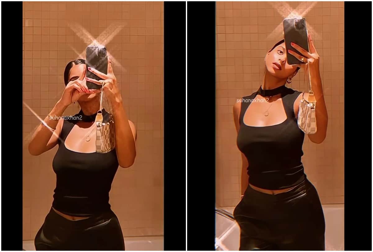 shahrukh khan daughter suhana khan bold look in black off shoulder dress wish her cousin