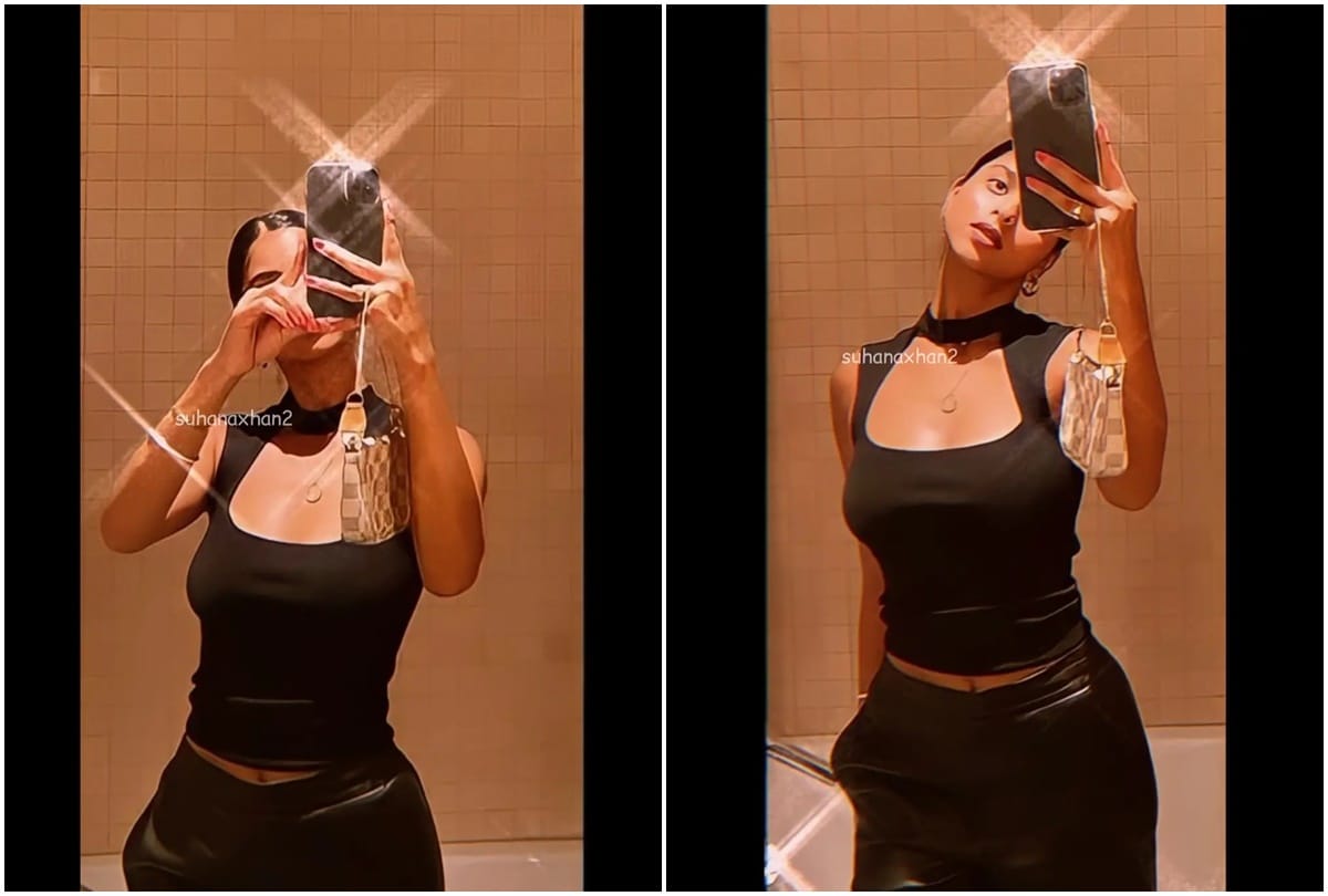 shahrukh khan daughter suhana khan bold look in black off shoulder dress wish her cousin