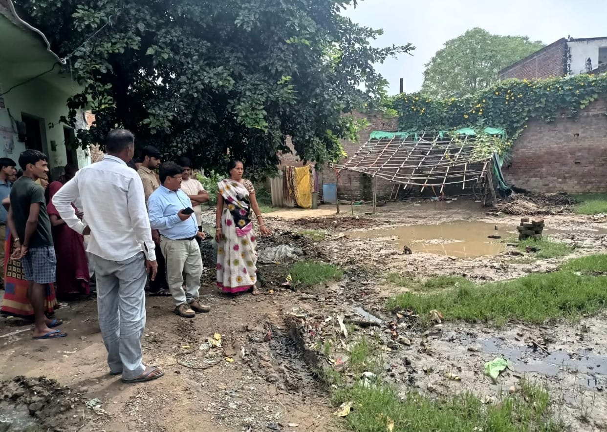 Officers rushed to drain water after rain