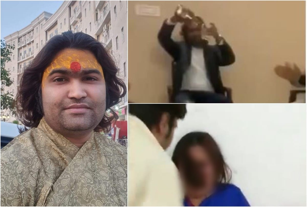 Bhagwatacharya beating his wife and drinking alcohol video goes viral in Mathura