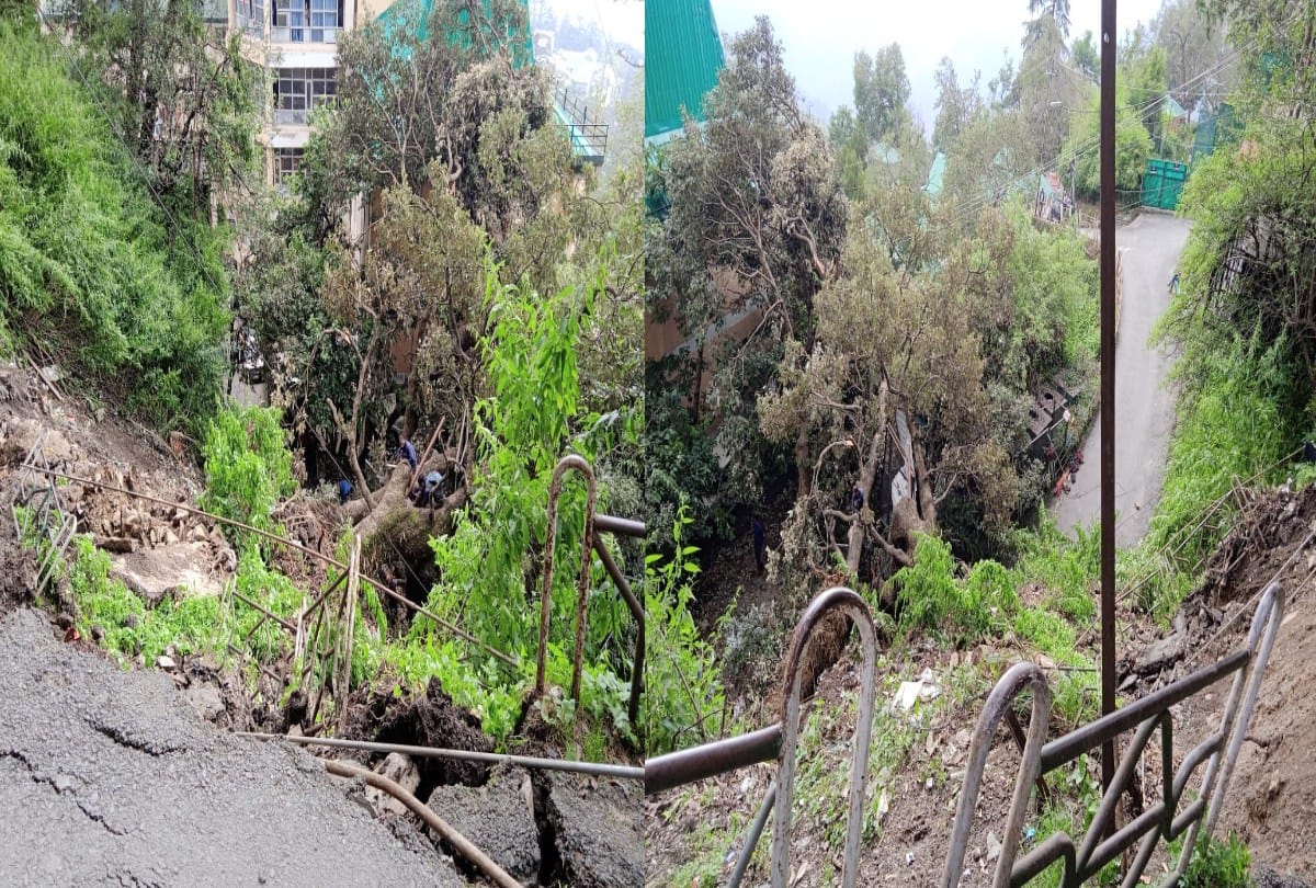 Road collapsed near High Court in shimla, trees also fell due to landslide, car damaged