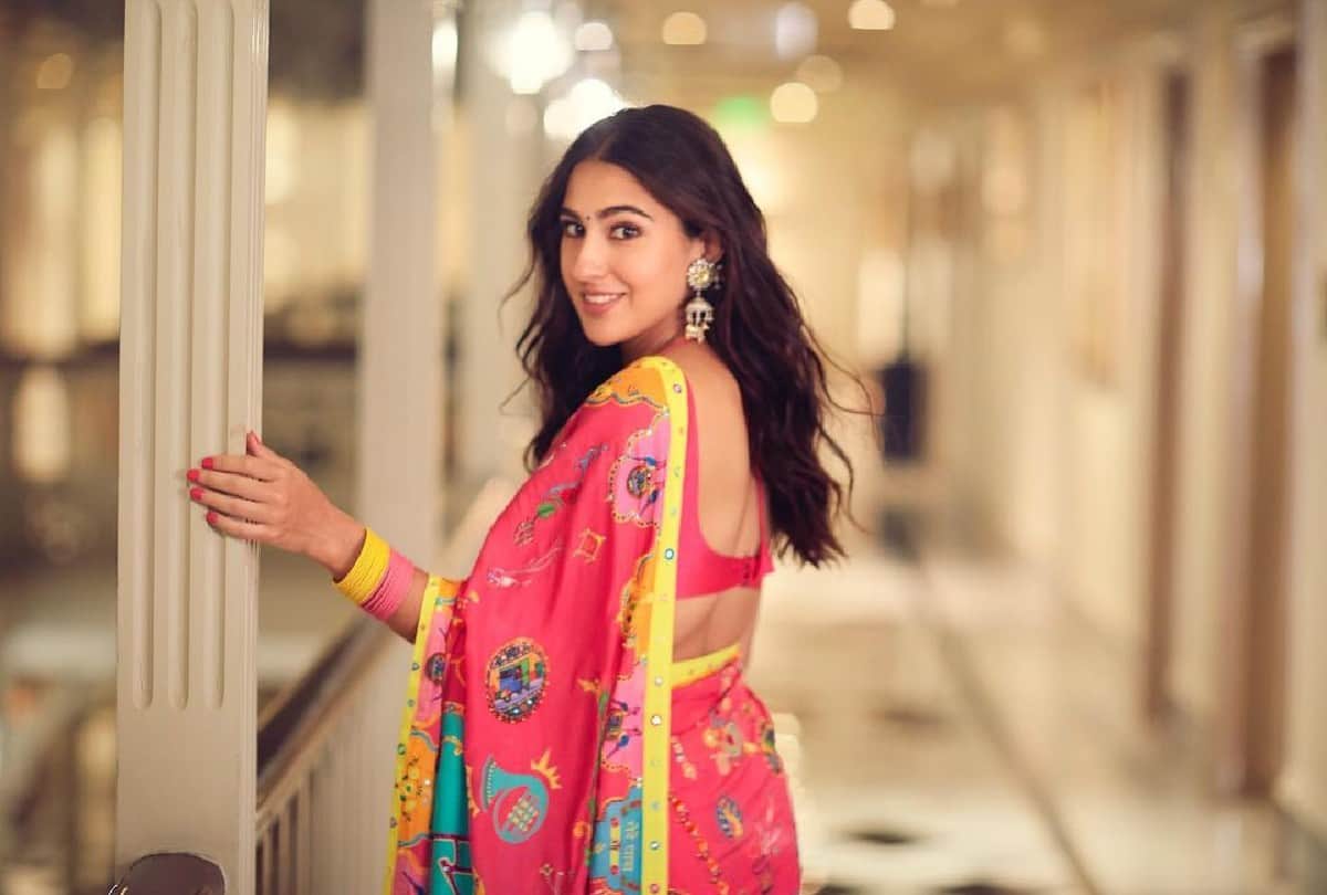 sara ali khan wear multi coloured Saree at global Event looks stunning