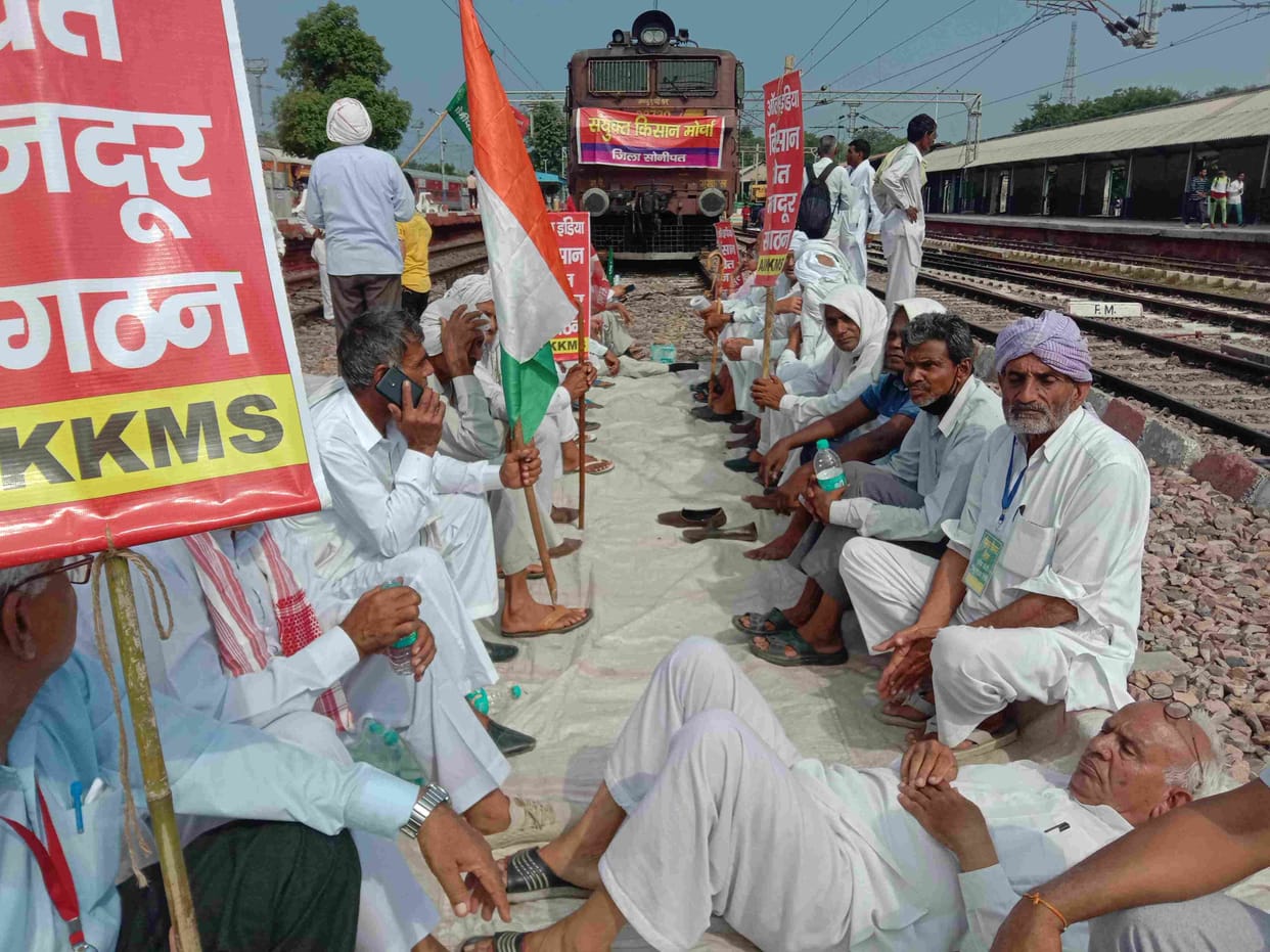 Farmers came on track to stop goods train, driver applied emergency brake, accident averted
