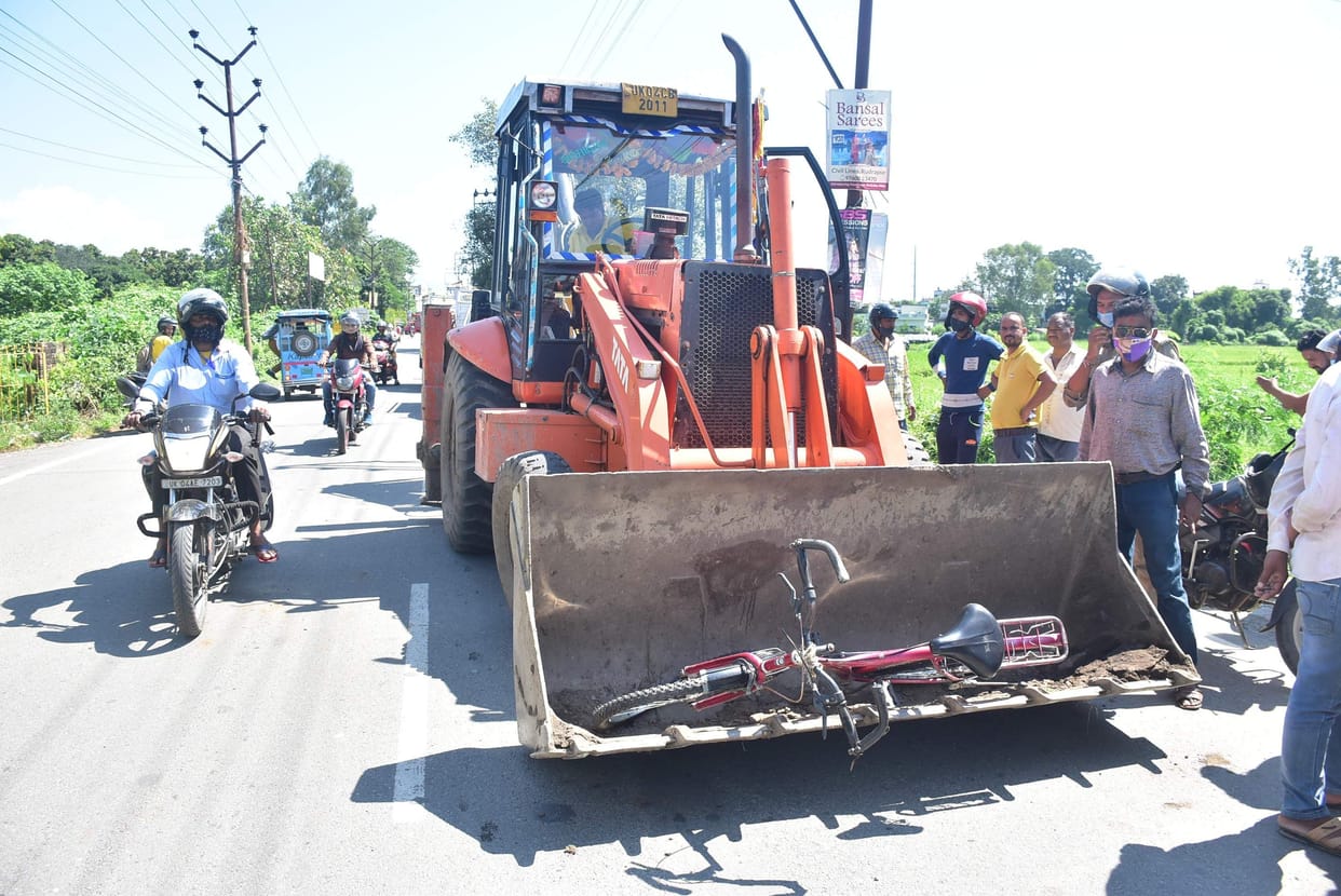 JCB tire fell on girl student