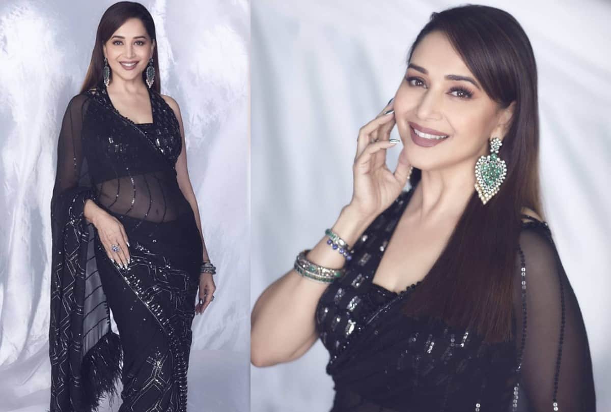 Madhuri Dixit Black Saree Looks Stunning Check Out Pics And Cost