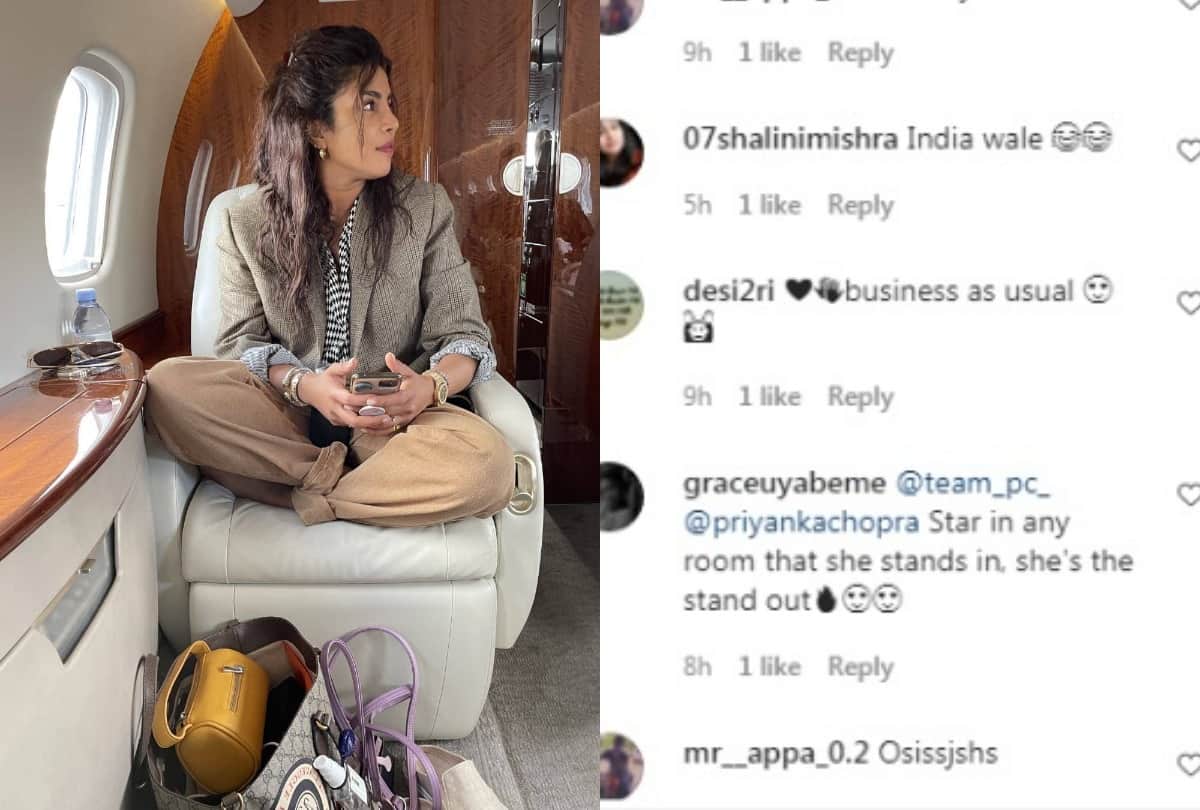 Priyanka Chopra sits with her crossed legs in private jet people call her our desi girl