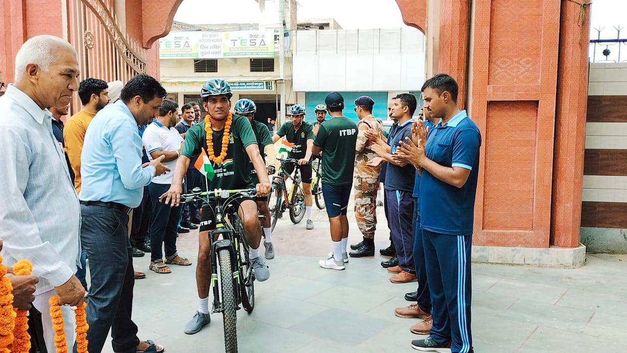 Cycle rally of ITBP jawans welcomed in Jind