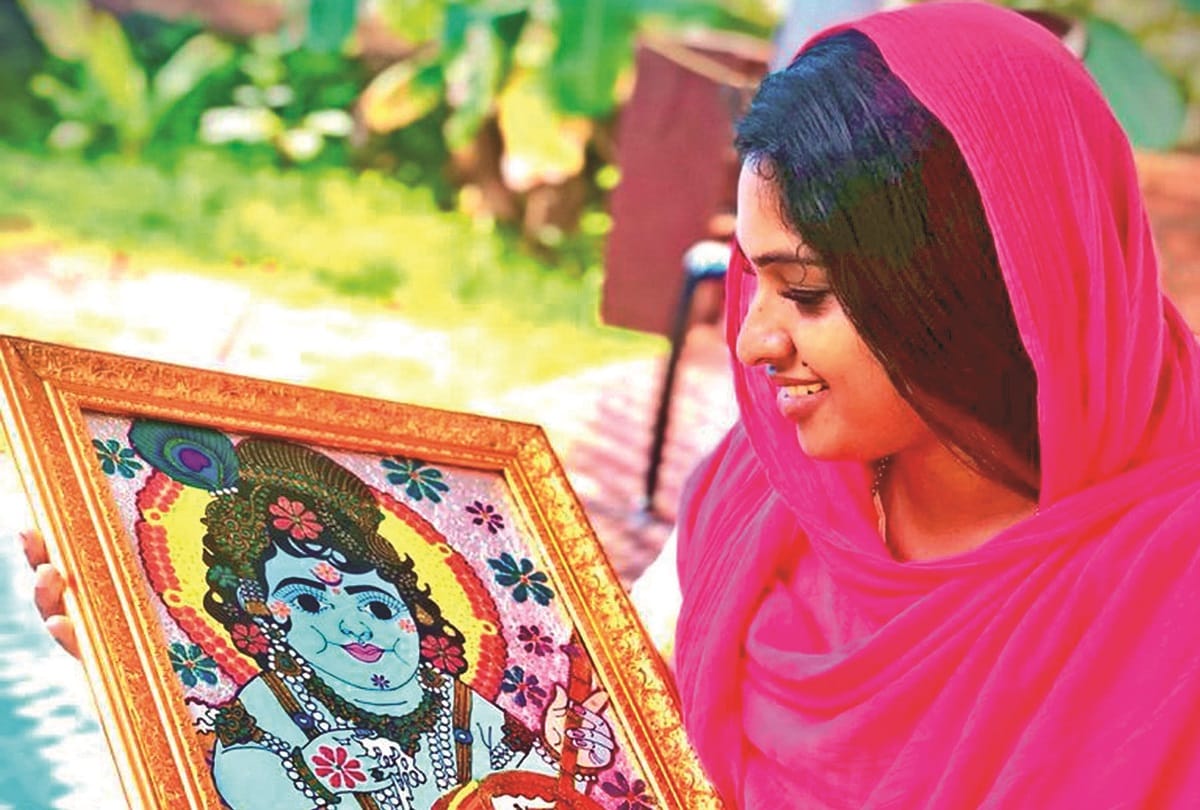 muslim woman jasna salim presented painting of lord krishna in kerala temple