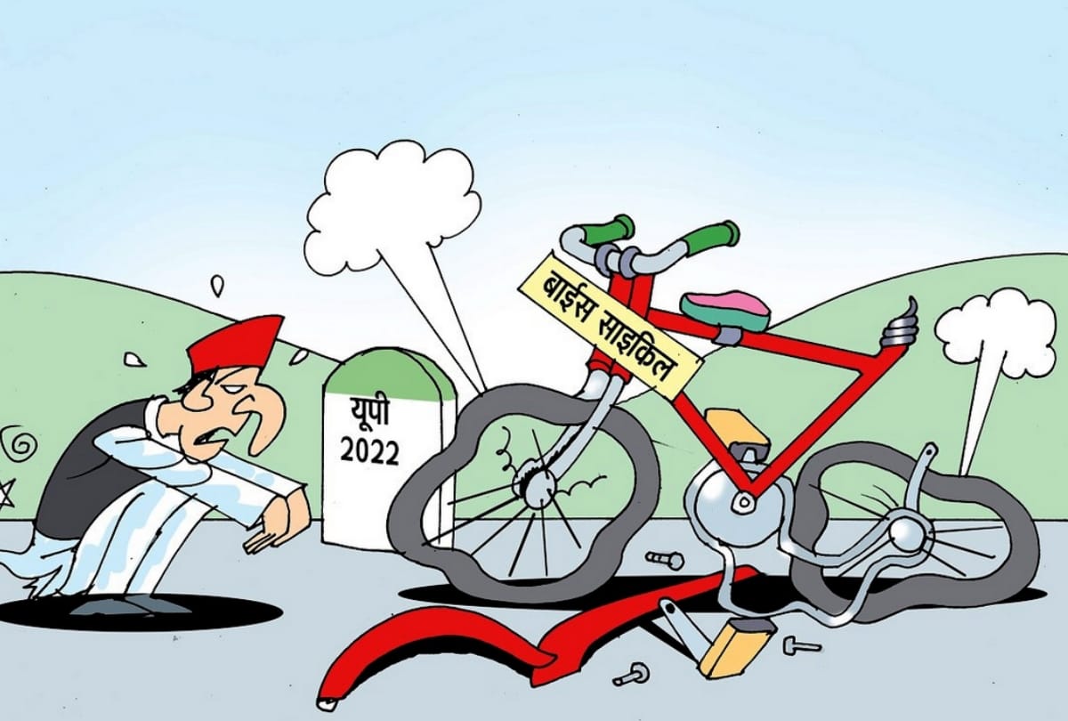 BJP targets Akhilesh Yadav with a cartoon.