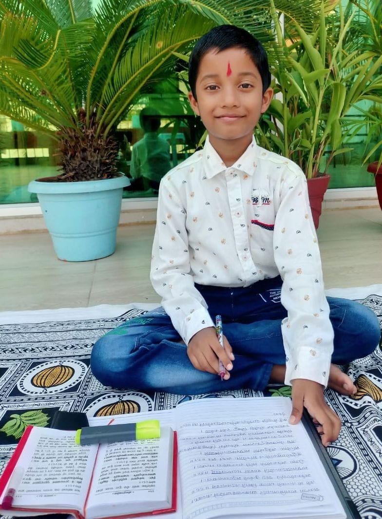 Eight year old child wrote the story of Shrimad Bhagwat in Sanskrit in 39 days