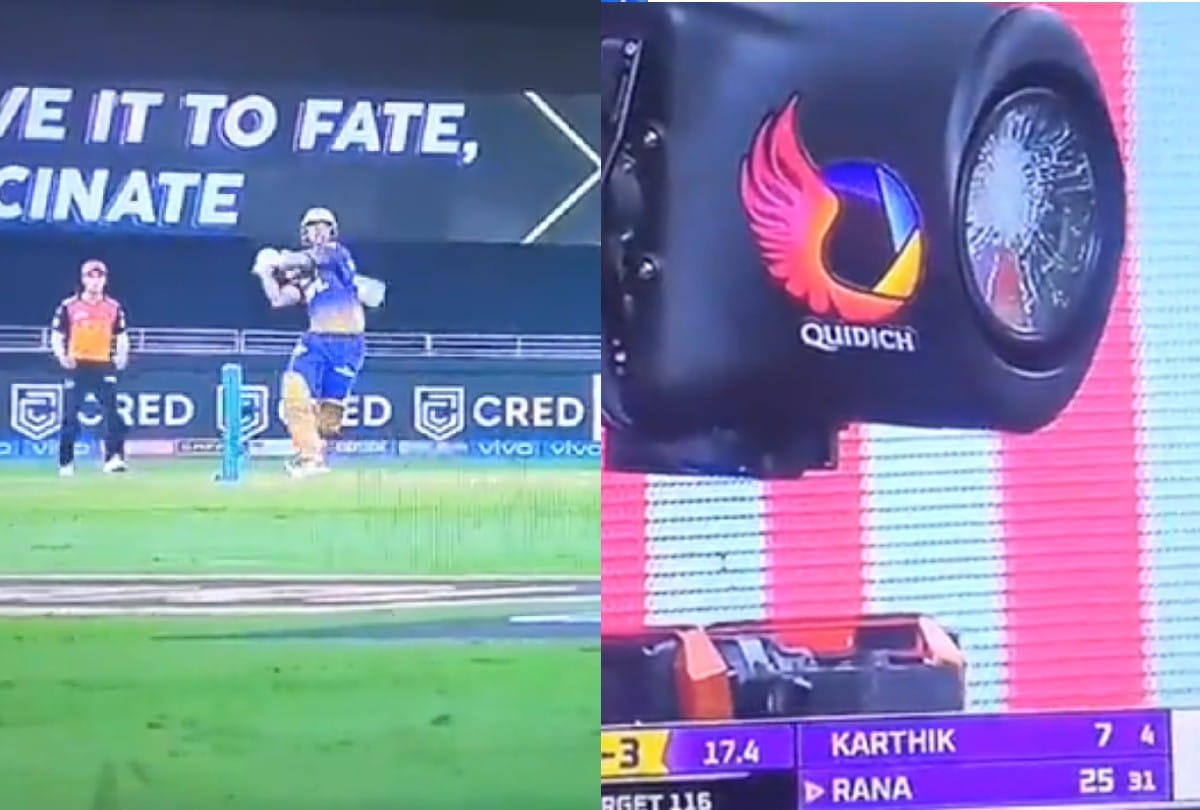Nitish rana plays cracking pull shot against holder breaks camera
