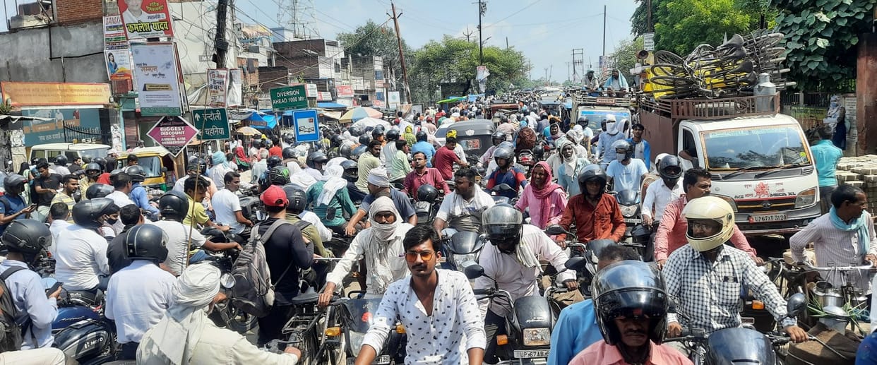 The city was jammed for three hours due to SP's dharna