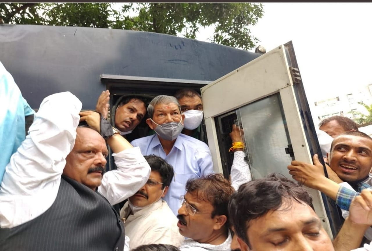 Lakhimpur Kheri incident news: Congress workers protest in Uttarakhand, protesting Harish Rawat arrested, photos