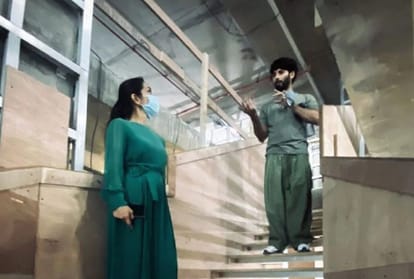 Shahid and Mira visit construction site of their new house pose for a picture