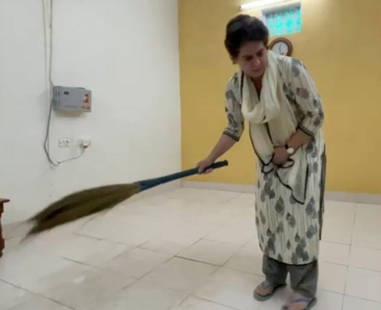 Priyanka Gandhi sweeps the guest house