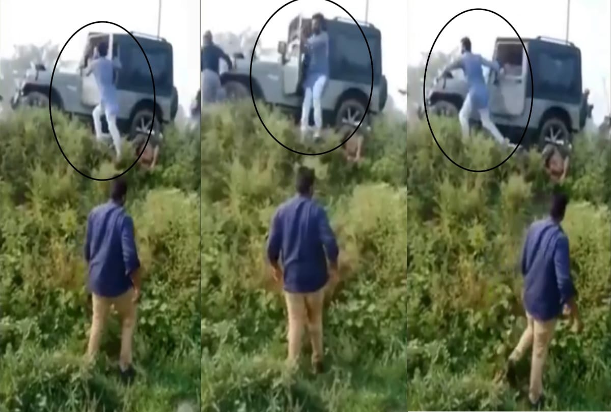 Video viral of Lakhimpur Kheri incident Thar hit the farmers then trampled by fortuner