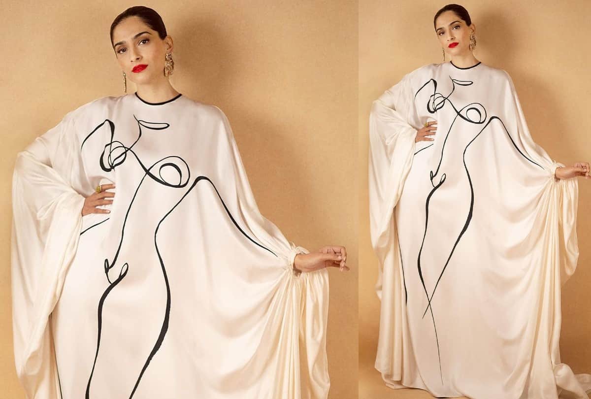 Sonam Kapoor White Kaftan Dress Printed Female Body Shape Looks Weird Check out photos