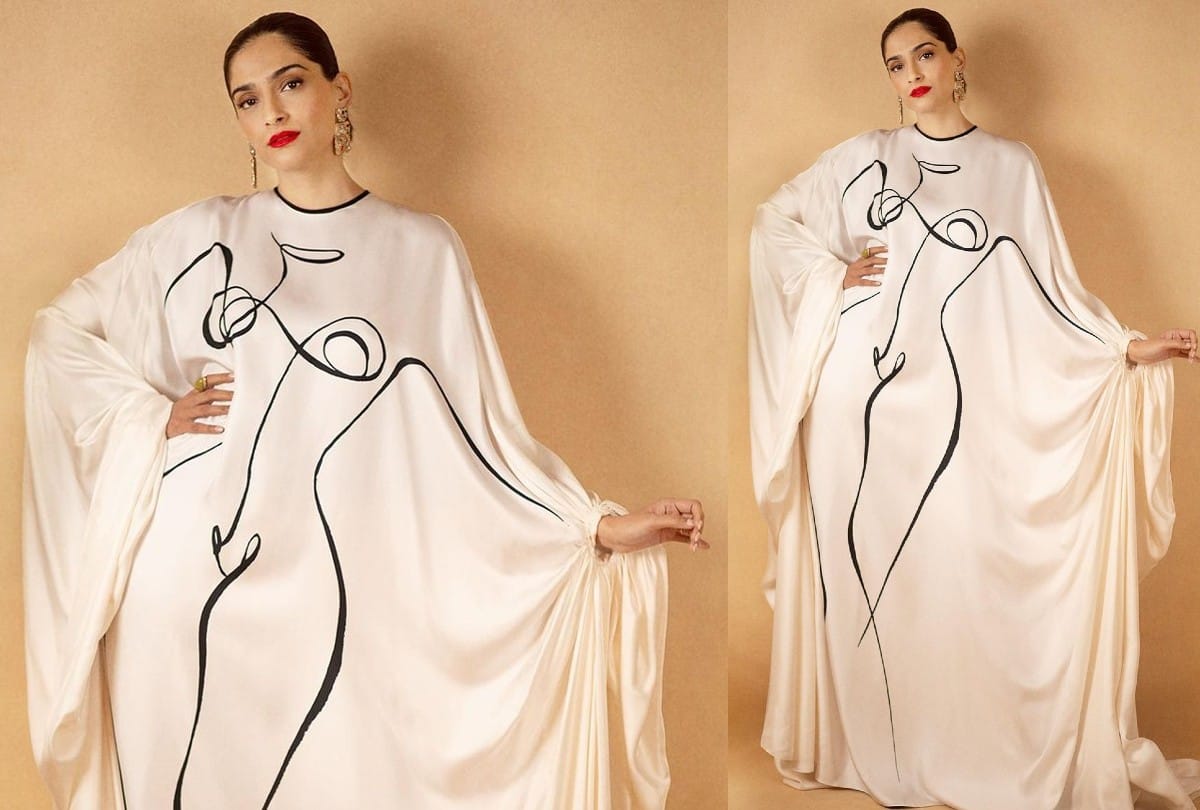 Sonam Kapoor White Kaftan Dress Printed Female Body Shape Looks Weird Check out photos