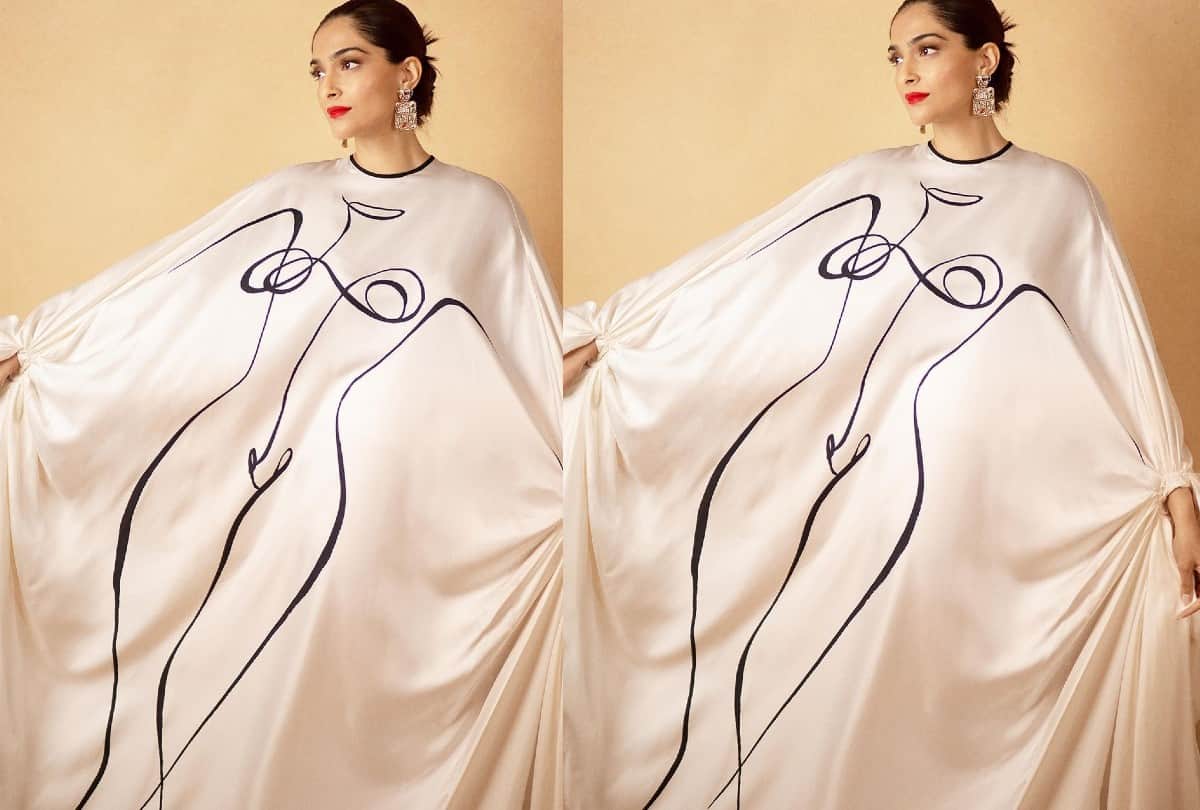 Sonam Kapoor White Kaftan Dress Printed Female Body Shape Looks Weird Check out photos