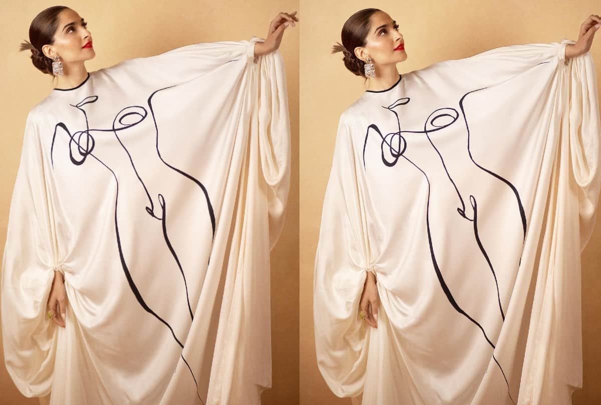 Sonam Kapoor White Kaftan Dress Printed Female Body Shape Looks Weird Check out photos