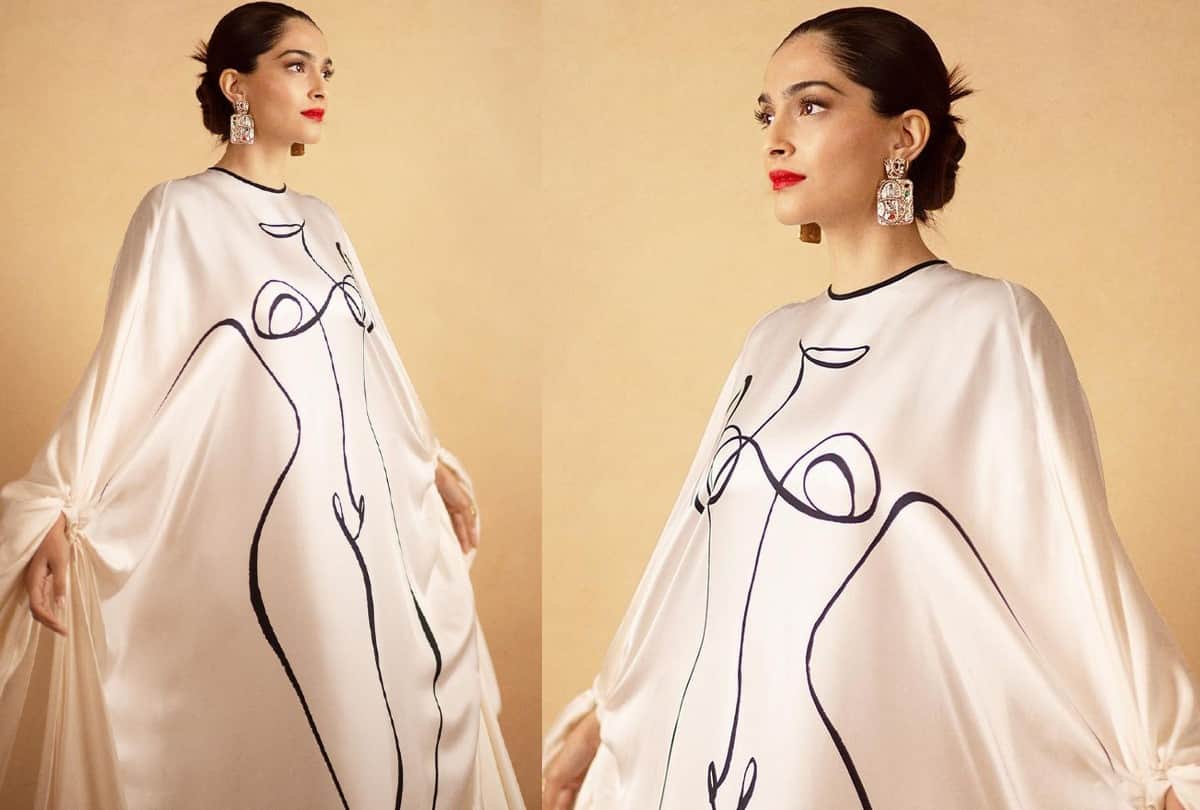 Sonam Kapoor White Kaftan Dress Printed Female Body Shape Looks Weird Check out photos