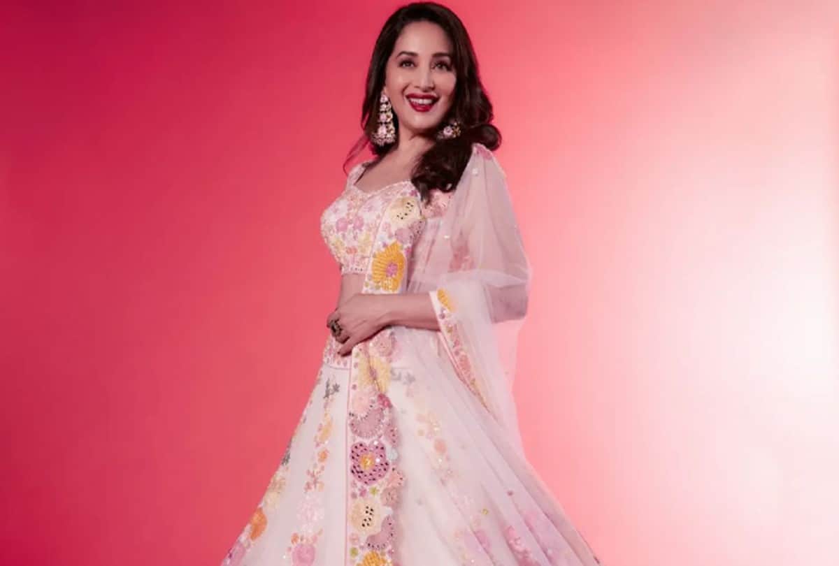 Madhuri Dixit White Floral Print Lehenga looks stunning