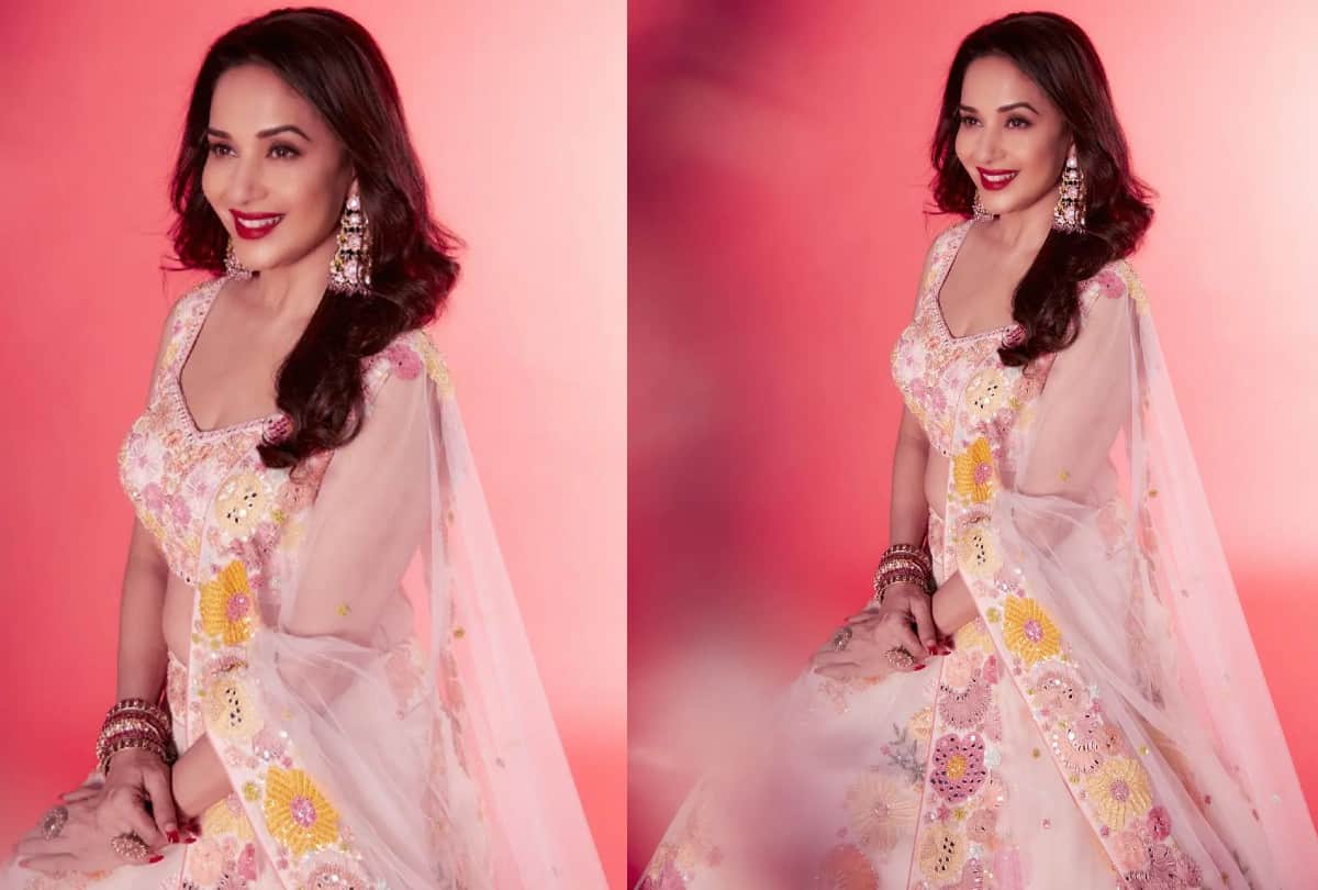 Madhuri Dixit White Floral Print Lehenga looks stunning