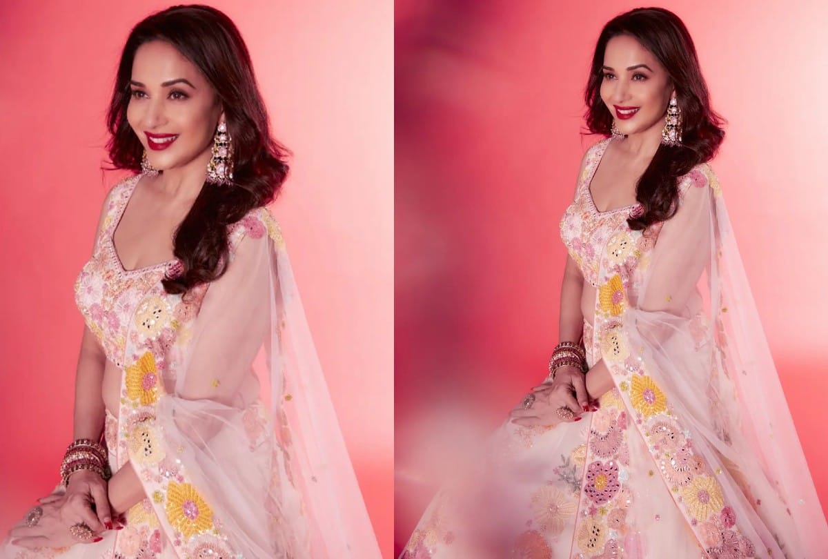Madhuri Dixit White Floral Print Lehenga looks stunning