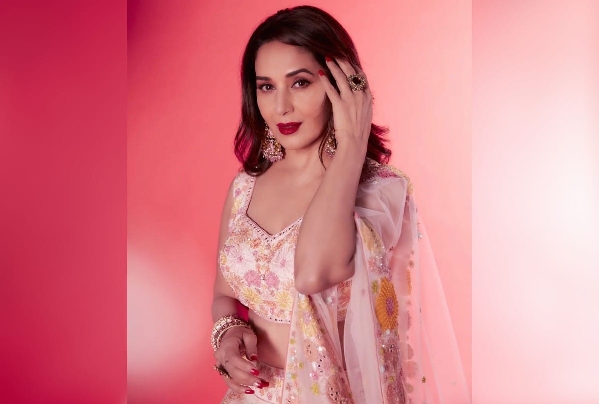 Madhuri Dixit White Floral Print Lehenga looks stunning